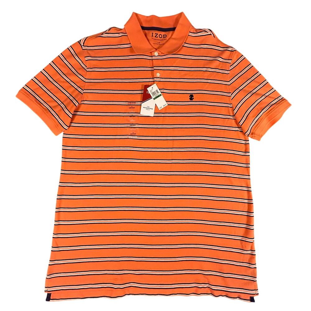 New w/ Tags Izod Advantage Polo Men's L Orange Striped Performance Stretch Shirt